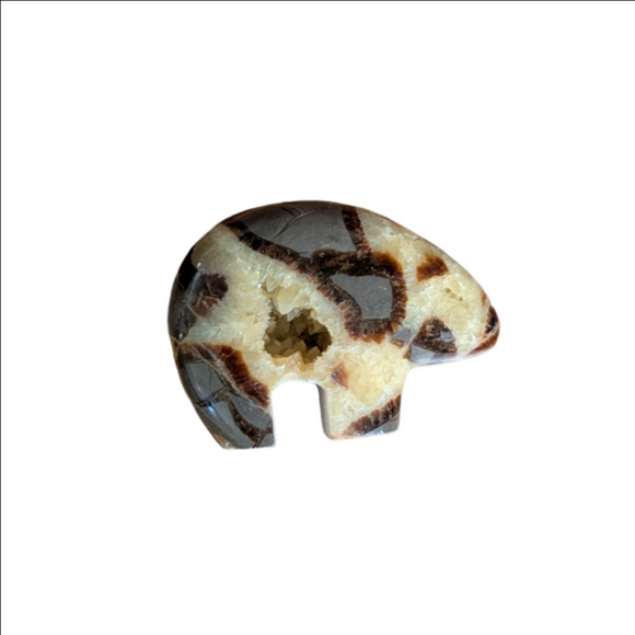 Other - Zuni Fetish Septarian Bear Nodule Carving with Crystal Geode Center 2.25"
